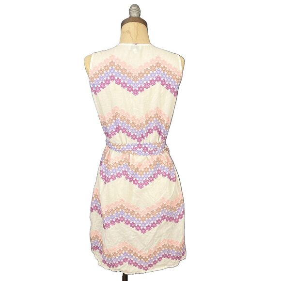 MIGUELINA Ali Embroidered Wrap Mini Dress S Chevron Stripe White Multi EUC B31 - Picture 4 of 6